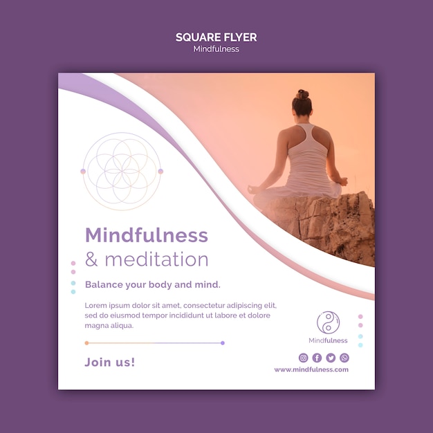 Mindfulness concept square flyer template