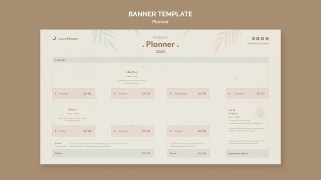 Minimal activities planner horizontal banner template