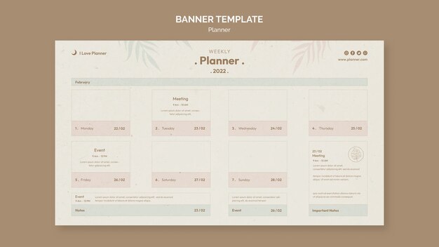 Minimal activities planner horizontal banner template