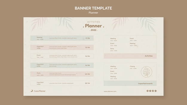 Free PSD minimal activities planner horizontal banner