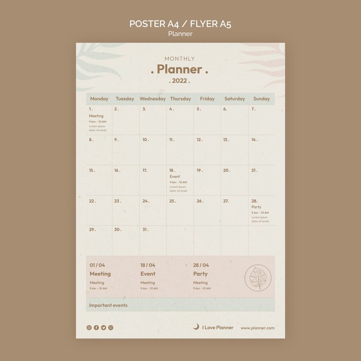 無料PSD 最小限の活動プランナーポスターテンプレート