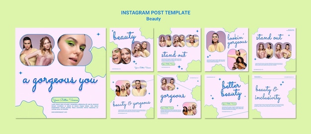 PSD gratuito set di post instagram di concetto di bellezza minima