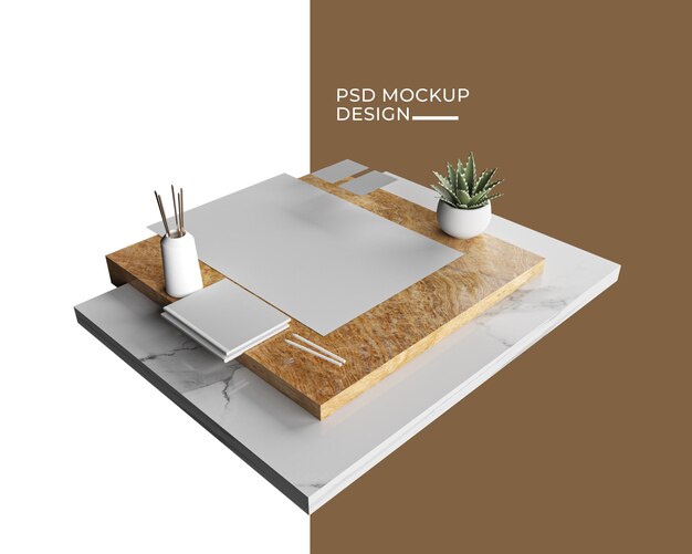 Download Premium Psd Minimal Branding Mockup Near Potted Plant And Marble