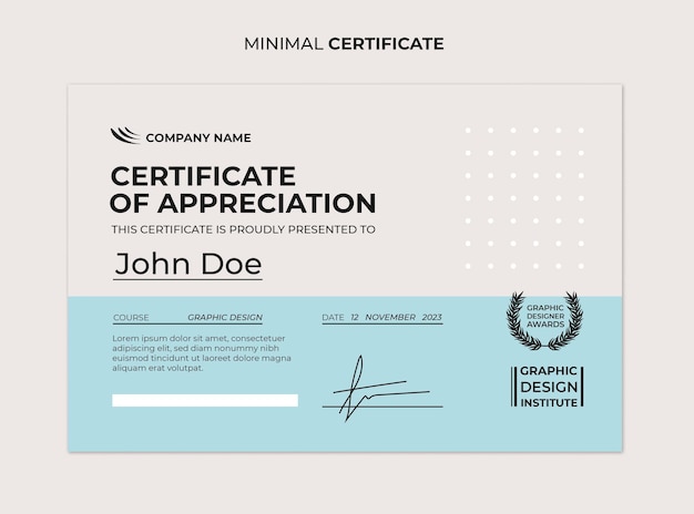 Free PSD minimal certificate blue template for graphic design