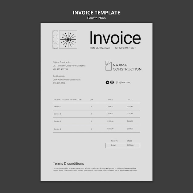 Free PSD minimal construction invoice template