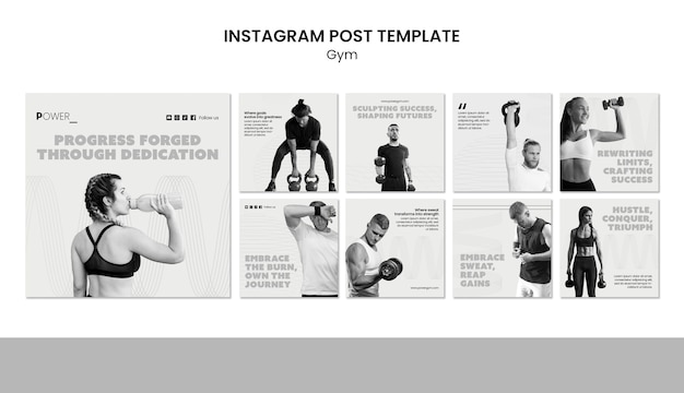 無料PSD 最小限のジムトレーニングinstagram投稿テンプレート