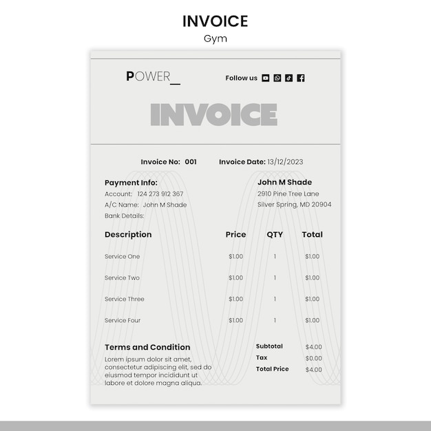 Minimal gym training  invoice template