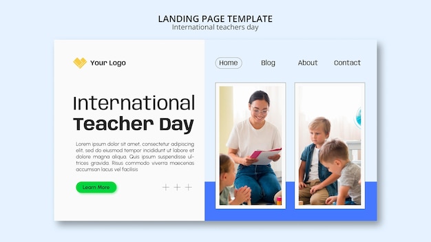 Free PSD minimal international teachers day landing page