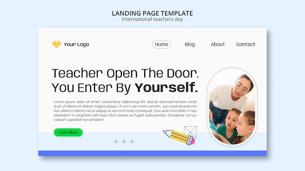 Free PSD minimal international teachers day landing page