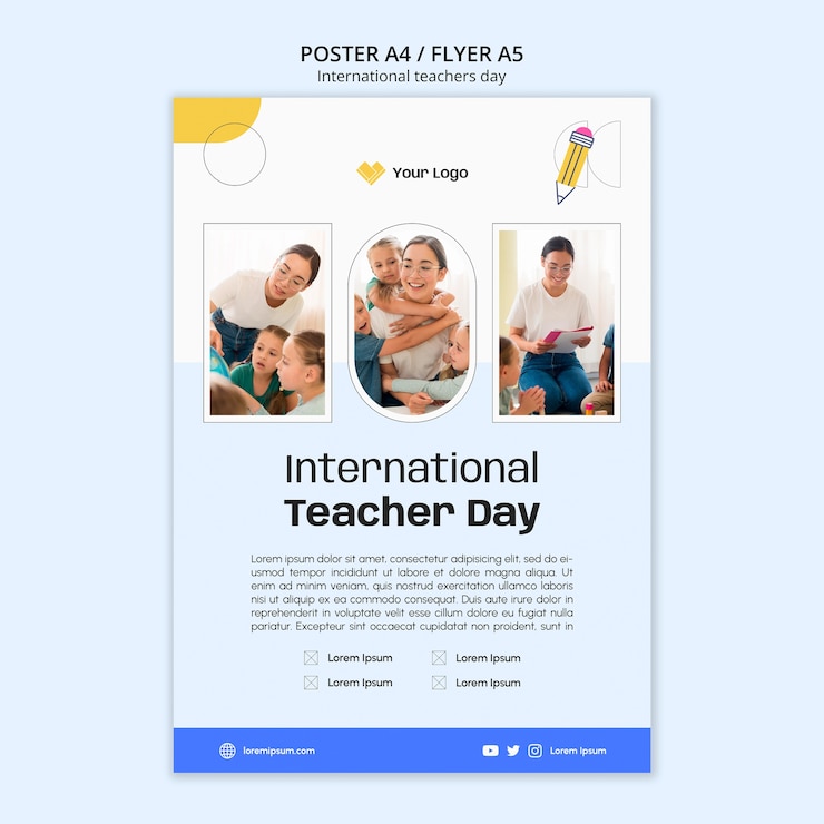 Free PSD minimal international teachers day poster template