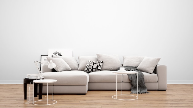 Бесплатный PSD Минимальная гостиная с классическим диваном и ковром, идеи дизайна интерьера