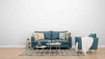 Free PSD minimal living room with classic sofa and carpet, interior design ideas