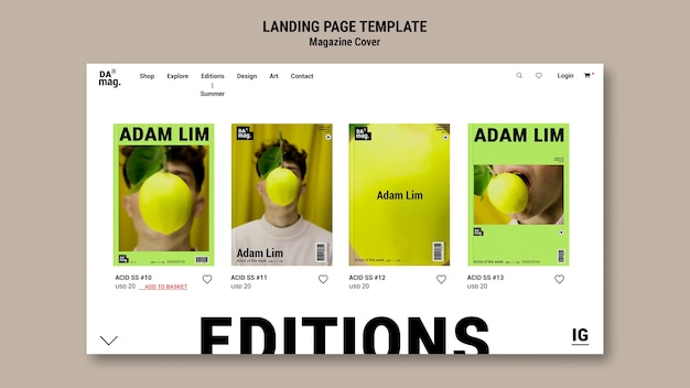 Free PSD minimal magazine cover landing page template