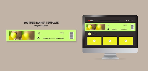 PSD gratuito banner youtube con copertina minima di una rivista