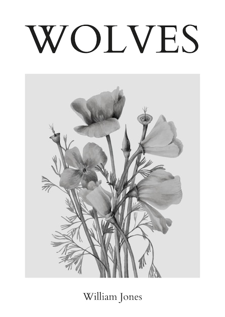 Free PSD minimal poster template psd with flowers in black and white
