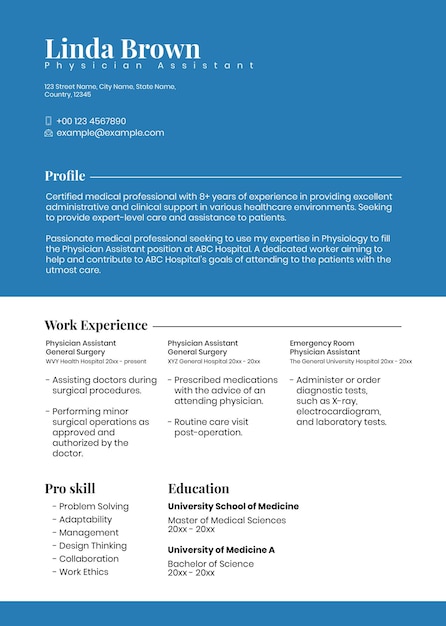 Minimal resume template PSD in blue