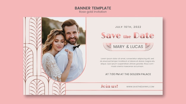 Free PSD minimal rose gold invitation banner template