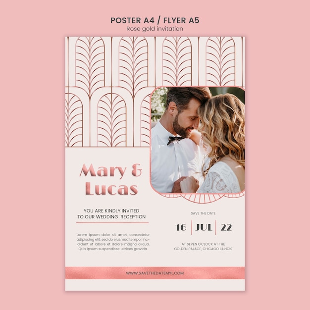 Free PSD minimal rose gold invitation flyer