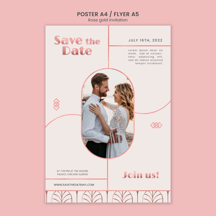 Free PSD minimal rose gold invitation poster template