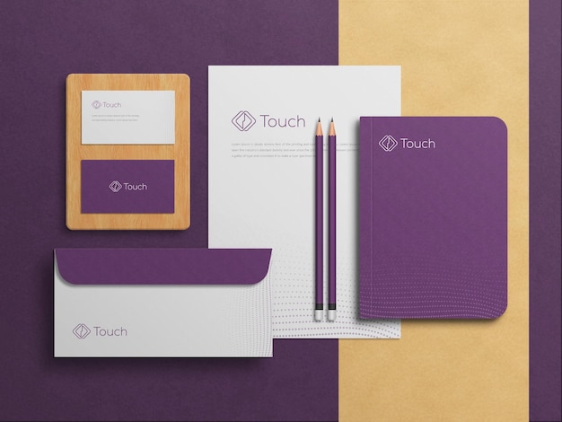 Minimal stationery set mockup with golden line Premium Psd