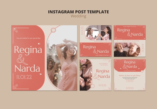 PSD gratuito post instagram minimi per la celebrazione del matrimonio