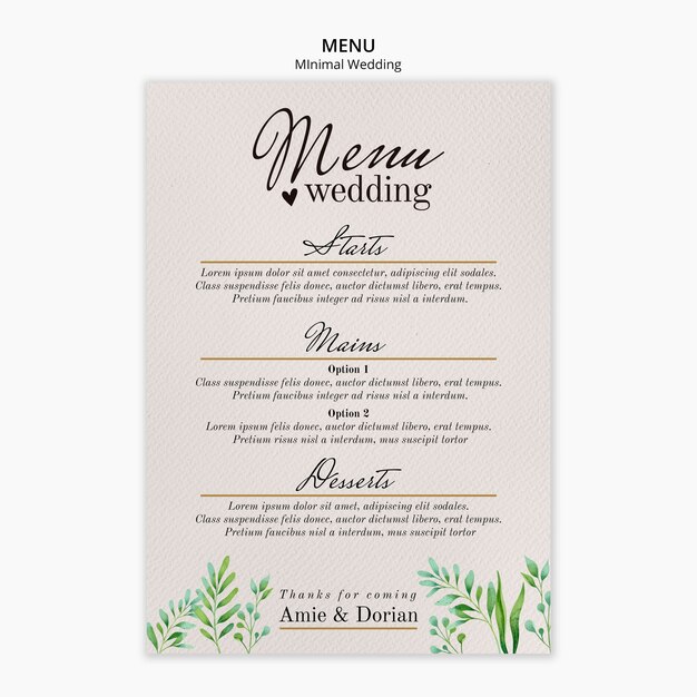 Minimal wedding menu template