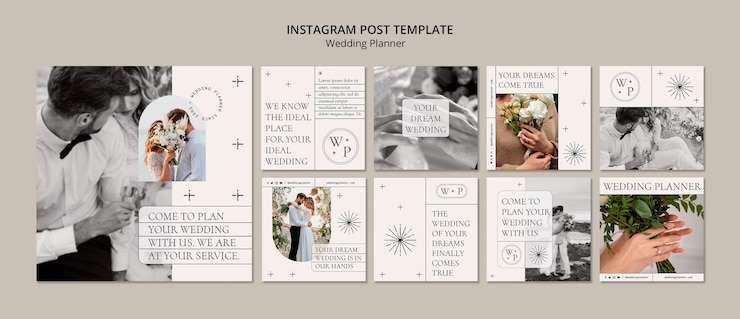 Free PSD minimal wedding planner instagram post set