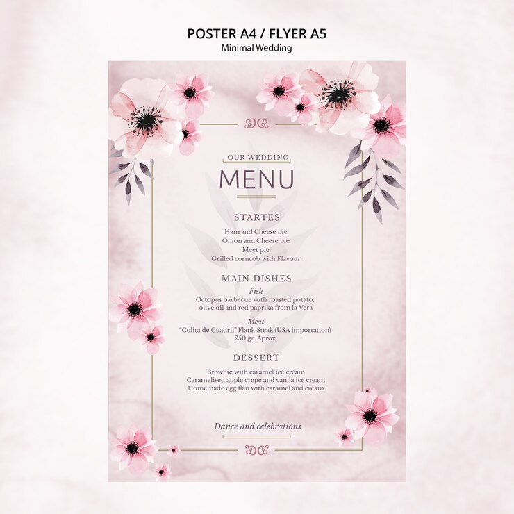 Free PSD minimal wedding poster menu