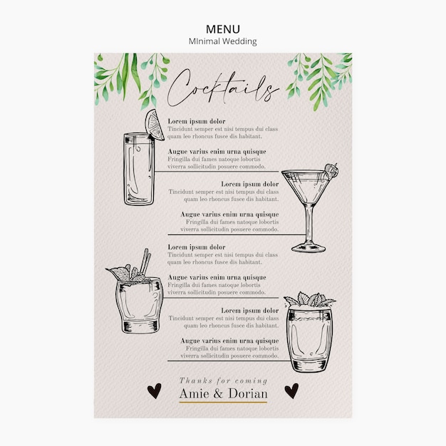 Minimal wedding template menu
