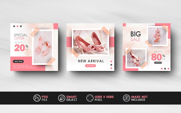 Minimalis pink instagram social media feed post feminine banner template