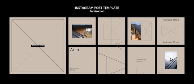 PSD gratuito set di post instagram di progetto di costruzione minimalista