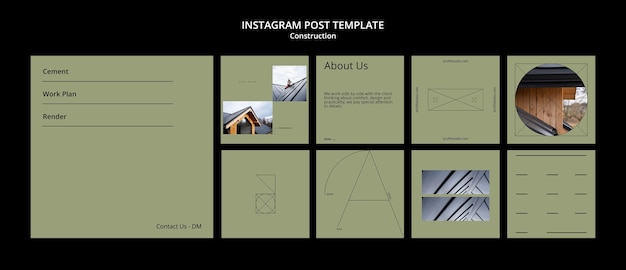 Free PSD minimalist construction project instagram posts