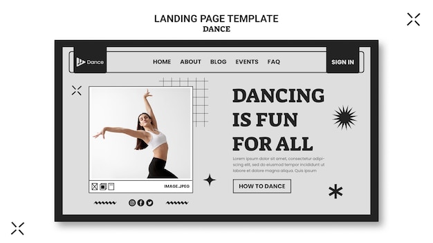 Design del modello di pagina di destinazione di danza minimalista