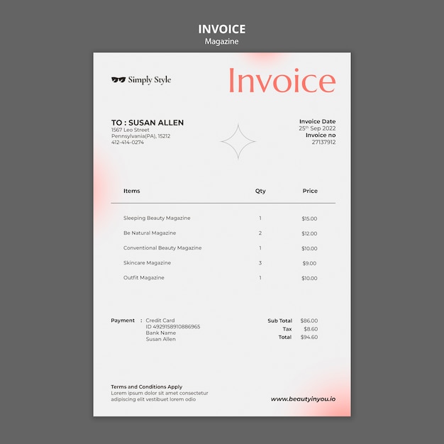 Minimalist magazine invvoice design template