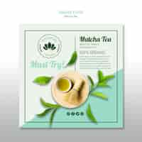 Free PSD minimalist matcha tea square flyer