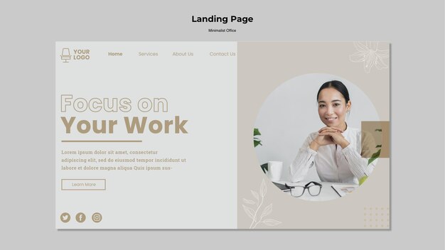 シンプルなオフィスのランディングページのデザイン