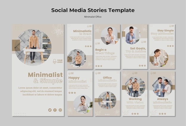 Free PSD minimalist office social media stories