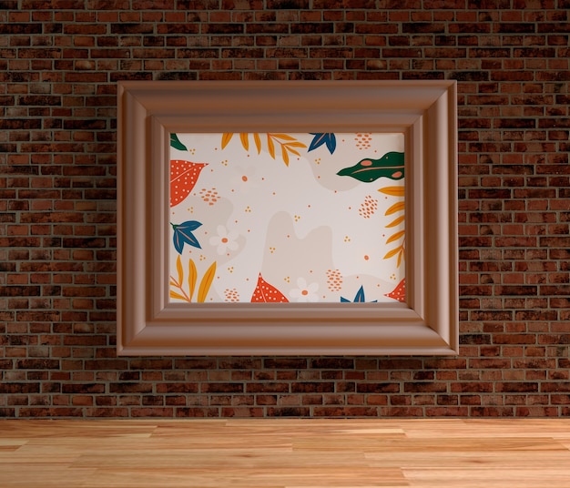 レンガの壁に掛かっているシンプルな絵画フレーム 無料のpsdファイル レンガの壁に掛かっているシンプルな絵画フレーム 無料のpsdファイル
