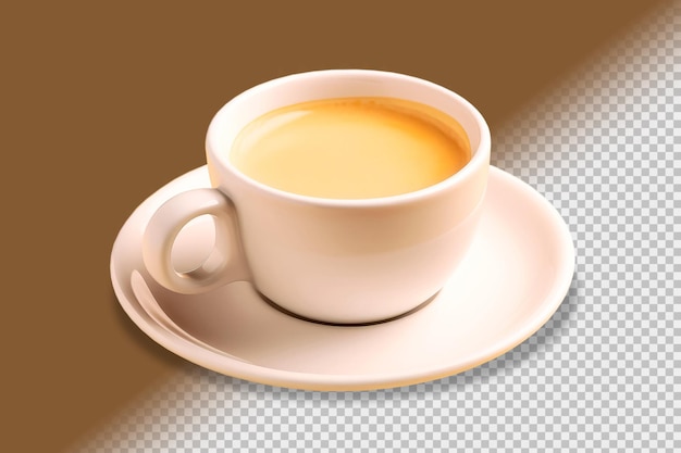 Free PSD minimalist photo of a white coffee cup with saucer isolated on a transparent background