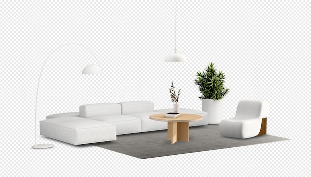 Minimalist set of decor funiture in living room in 3d rendering