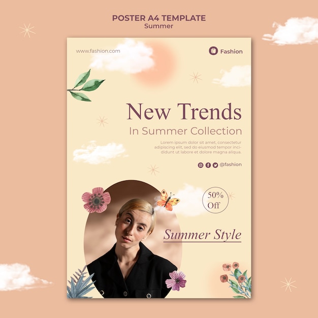 Free PSD minimalist summer poster design template