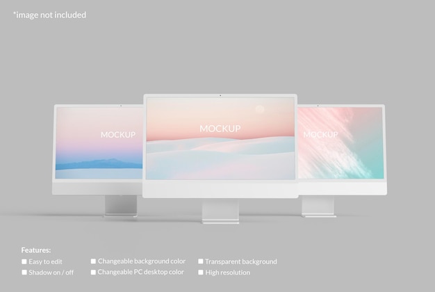 Minimalist triple pc desktop screen mockup