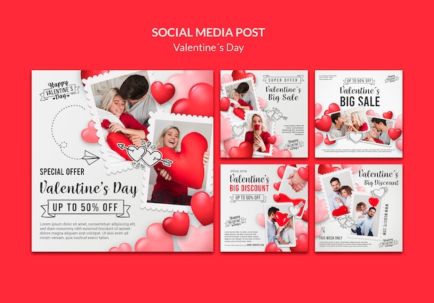 Free PSD minimalist valentine's day sale social media posts