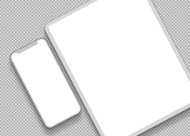 Free PSD minimalist white tablet and smartphone composition