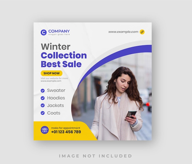 Minimalist winter sale instagram post design or web banner template