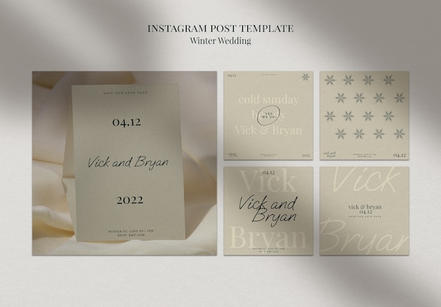 Free PSD minimalist winter wedding instagram posts