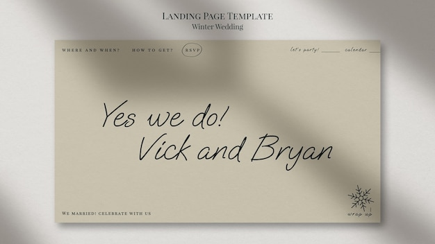 Free PSD minimalist winter wedding landing page template