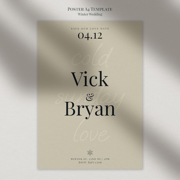 Minimalist winter wedding poster template