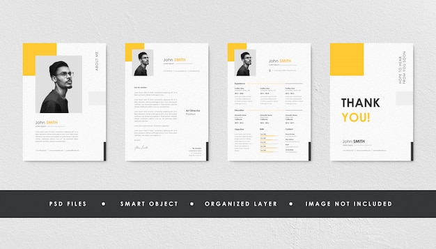 Minimalist yellow resume curriculum template collection Premium Psd