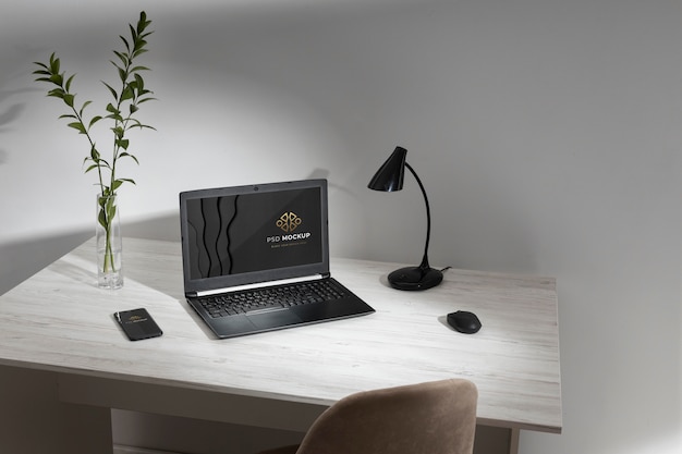 Minimalistic business desk still life concept Premium Psd